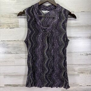 Christopher & Banks Purple Cowl Neck Sleeveless Stretchy Sequin Blouse Shirt M